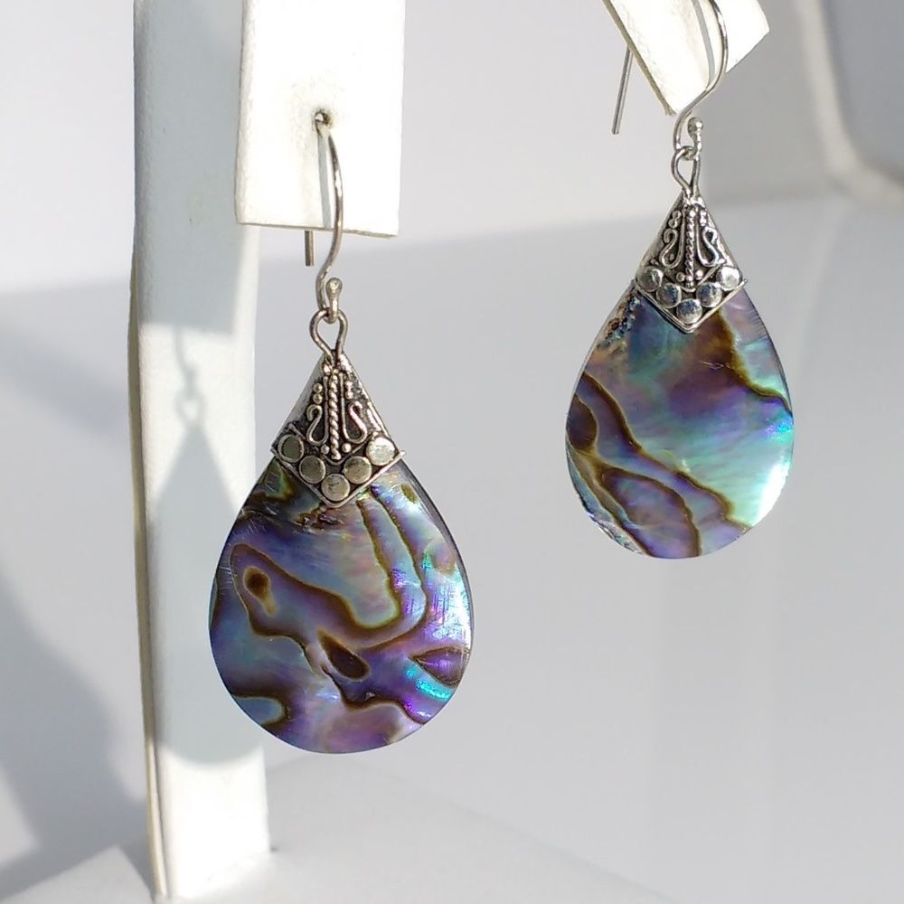 Abalone Shell Dangle Earrings Sterling Silver - image 3